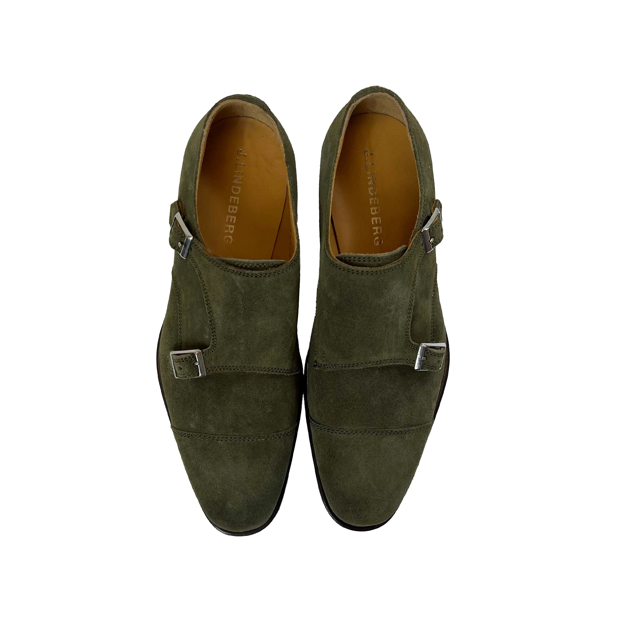 J.Lindeberg Mens Eng Double Monk Italian Suede Shoes - SAGE GREEN