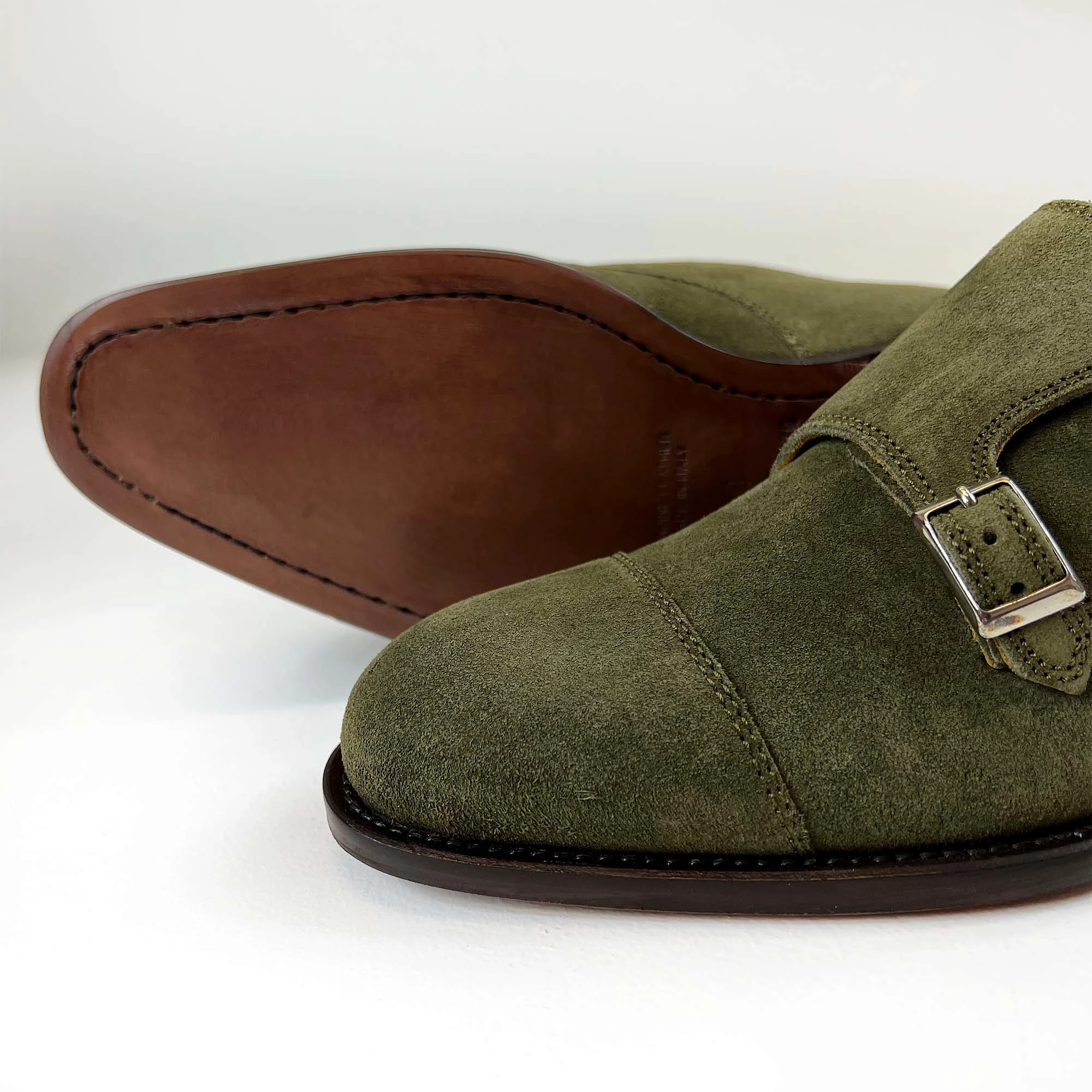 J.Lindeberg Mens Eng Double Monk Italian Suede Shoes - SAGE GREEN