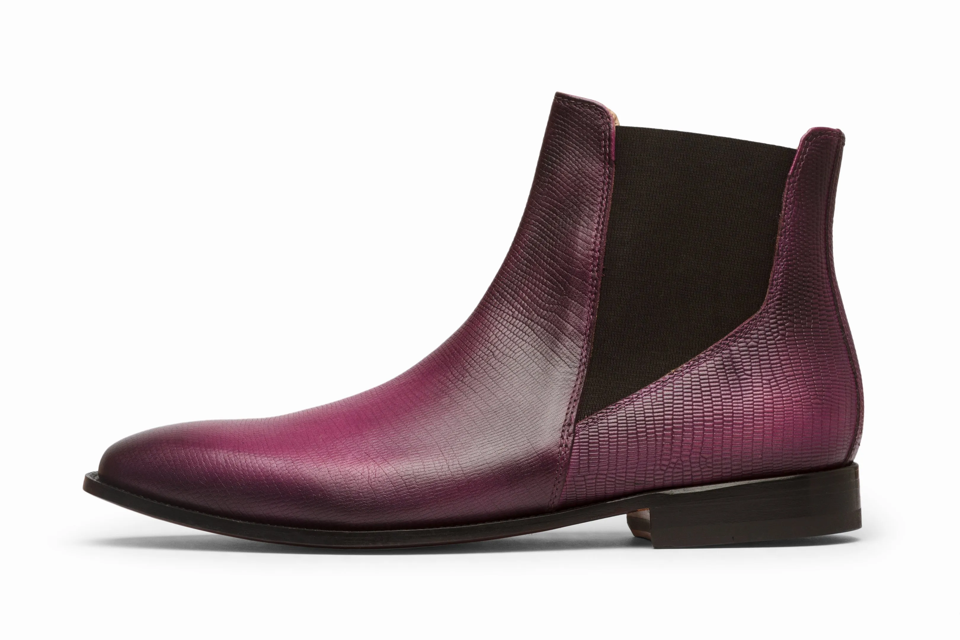 Lizard Skin Print Chelsea Boots - Purple Patina