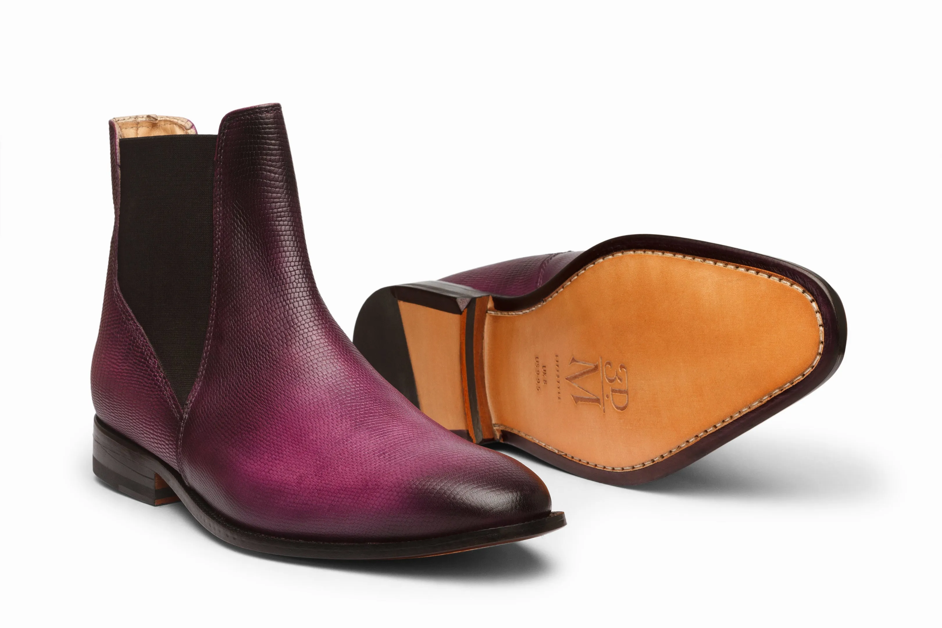 Lizard Skin Print Chelsea Boots - Purple Patina