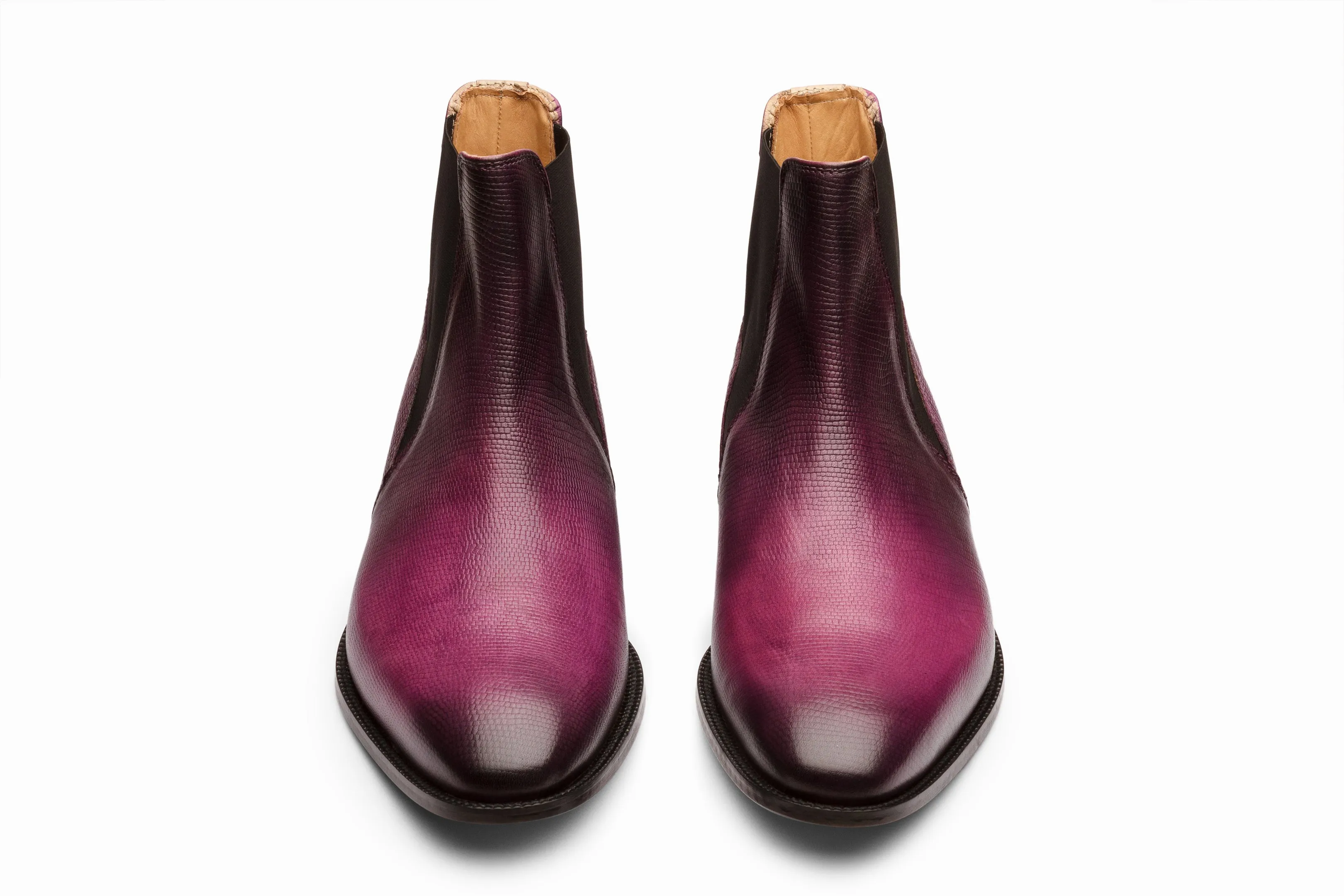 Lizard Skin Print Chelsea Boots - Purple Patina