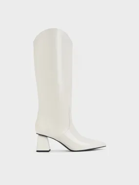 Lucinda Trapeze-Heel Knee-High Boots - White