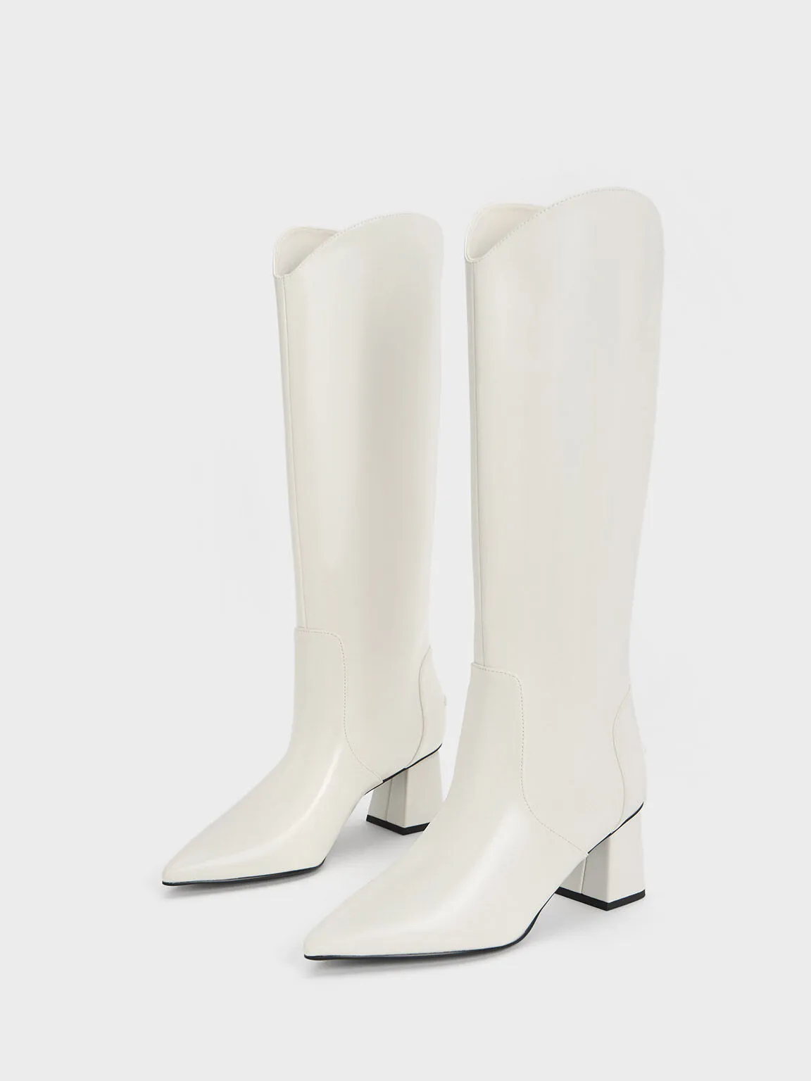 Lucinda Trapeze-Heel Knee-High Boots - White