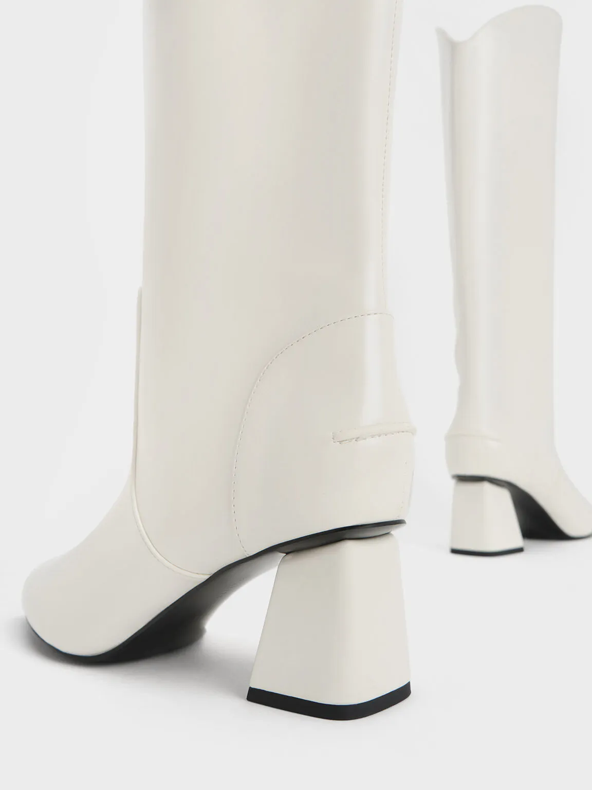 Lucinda Trapeze-Heel Knee-High Boots - White