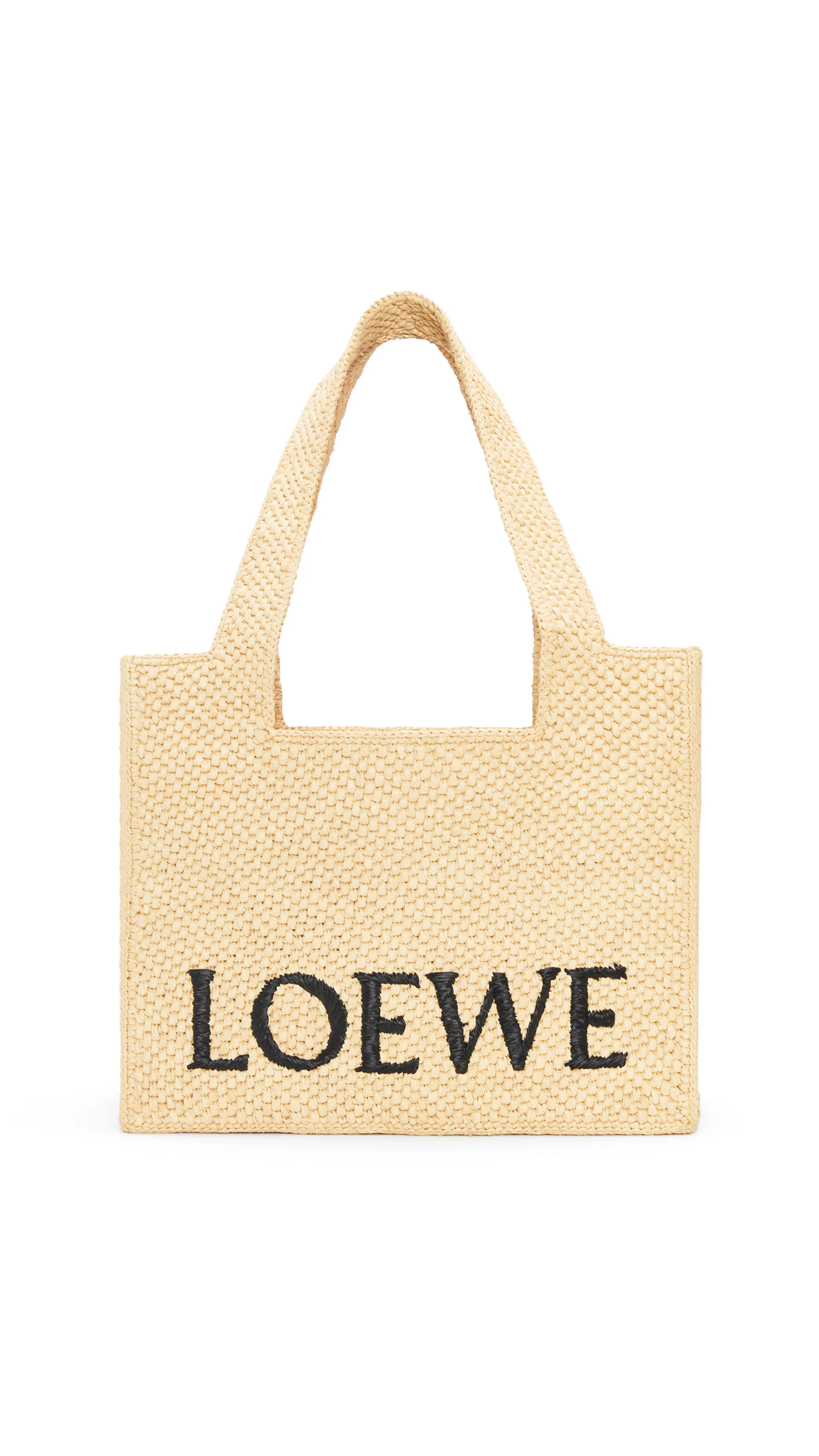 Medium Loewe Font Tote Bag in Raffia - Natural