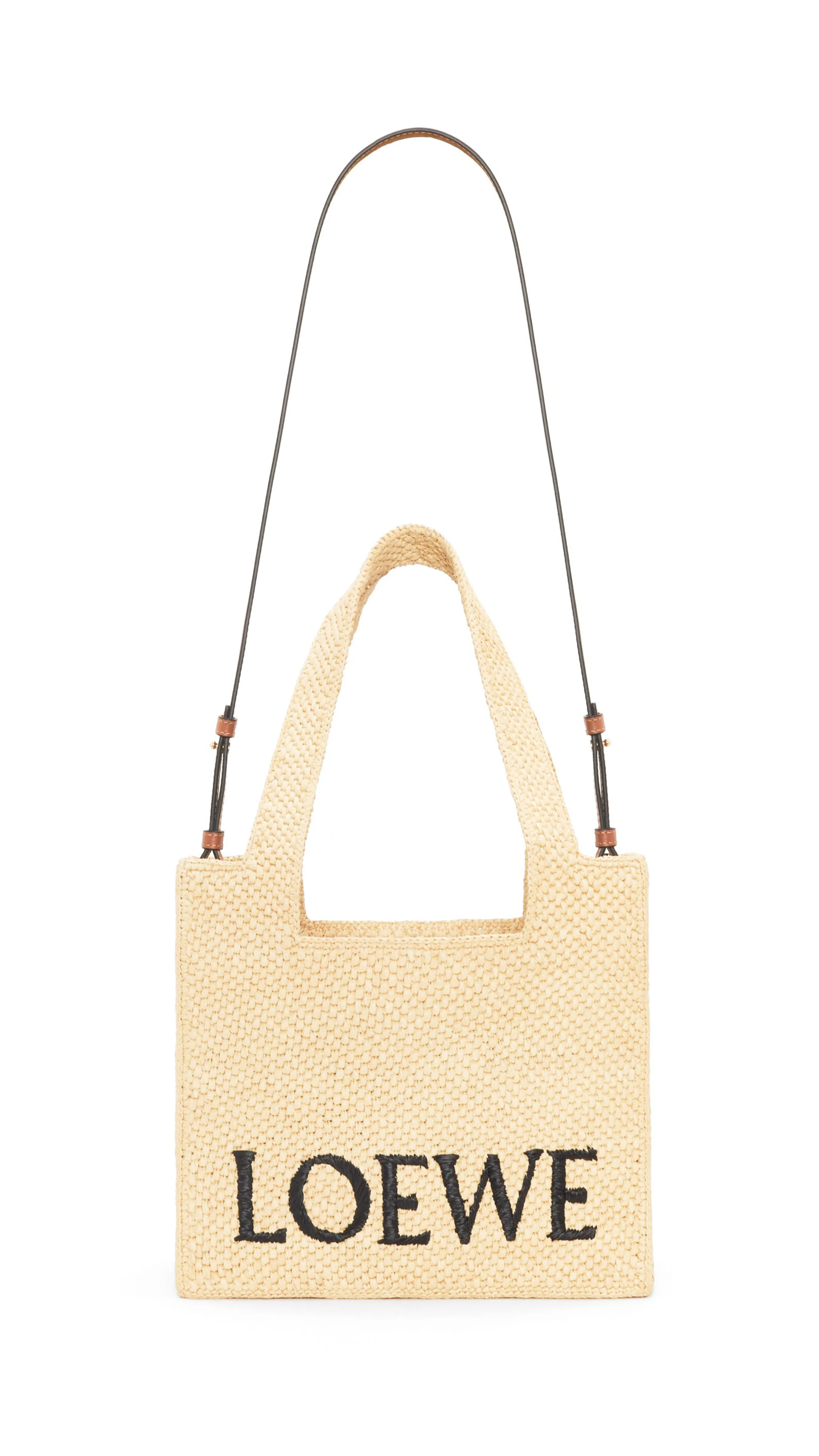 Medium Loewe Font Tote Bag in Raffia - Natural