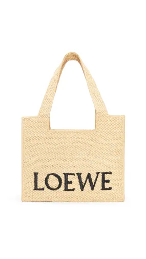 Medium Loewe Font Tote Bag in Raffia - Natural