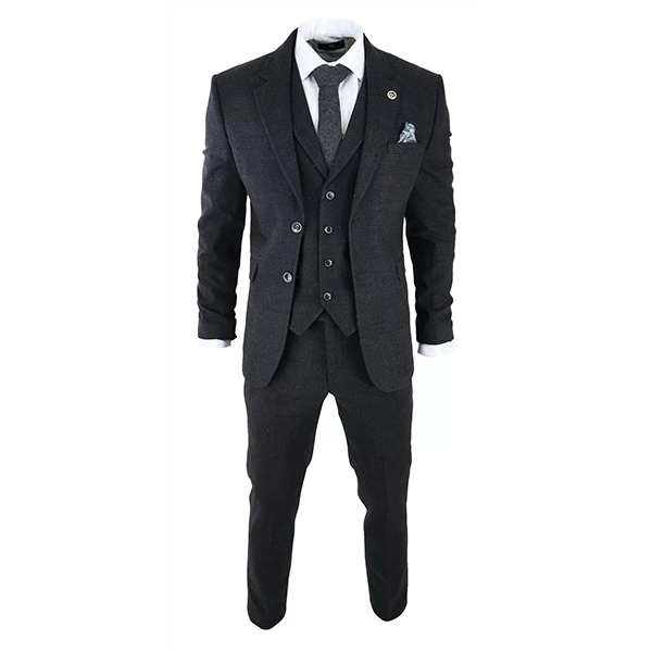 Mens Black Tweed 3 Piece Suit - Famous Jackets