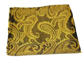 Mens Mustard & Black Paisley Pocket Square