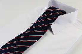 Mens Navy, Red And White Striped Patterned 8cm Neck Tie