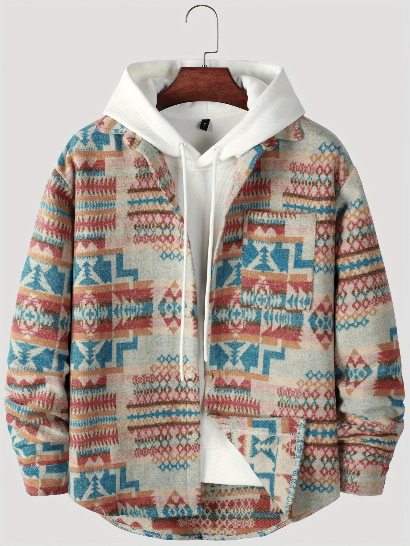 Men's Southwest Printed Jacket, Chic Lapel Button Up Jacket (Without Hoodie)