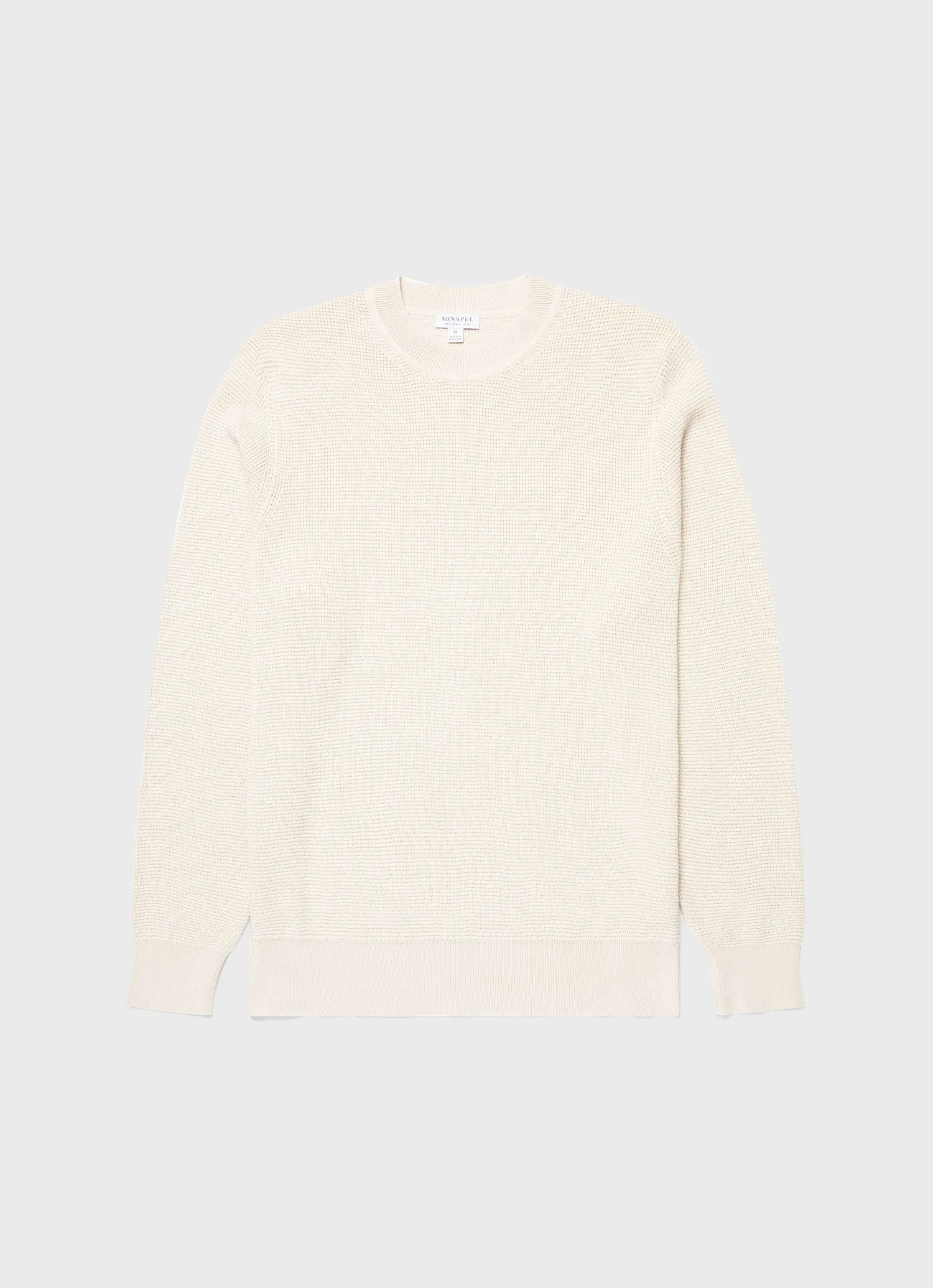 Men's Waffle Stitch Crew Neck Jumper in Ecru