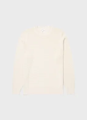 Men's Waffle Stitch Crew Neck Jumper in Ecru