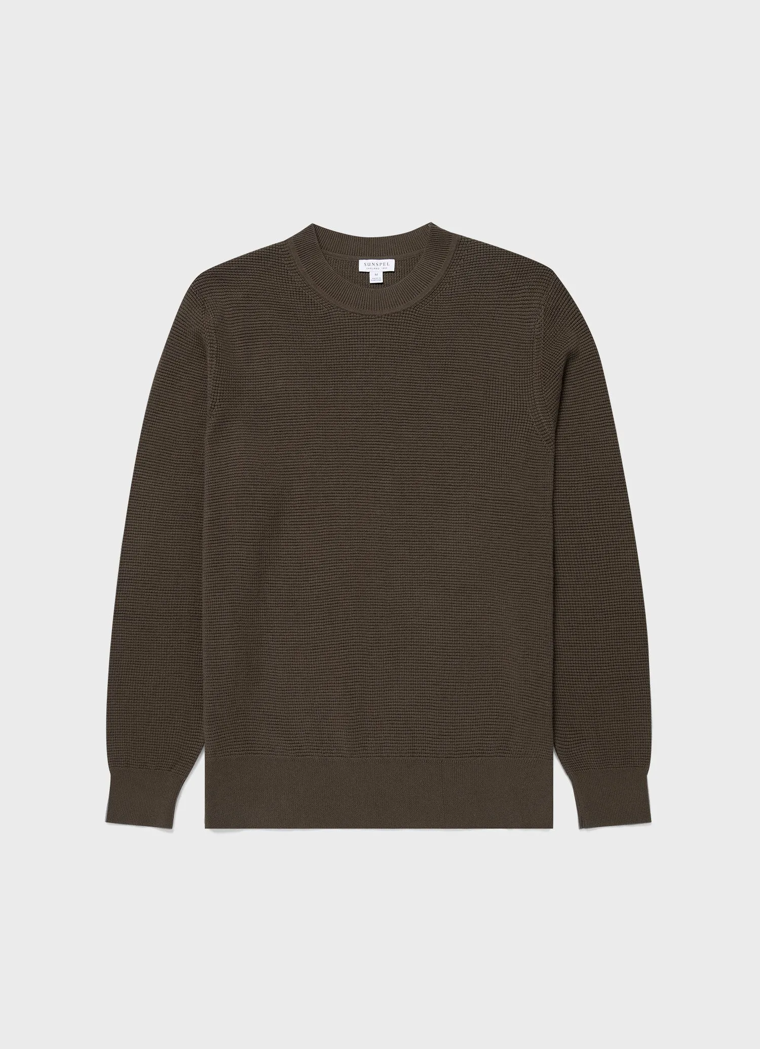 Men's Waffle Stitch Crew Neck Jumper in Khaki