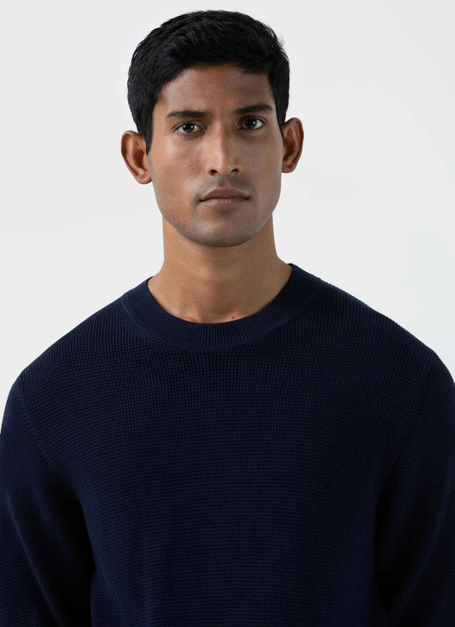 Men's Waffle Stitch Crew Neck Jumper in Navy