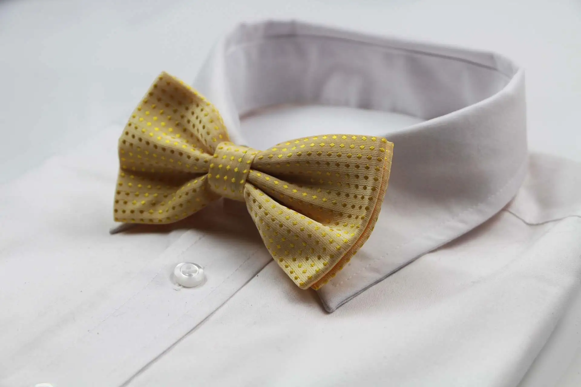 Mens Yellow Polka Dot Patterned Bow Tie