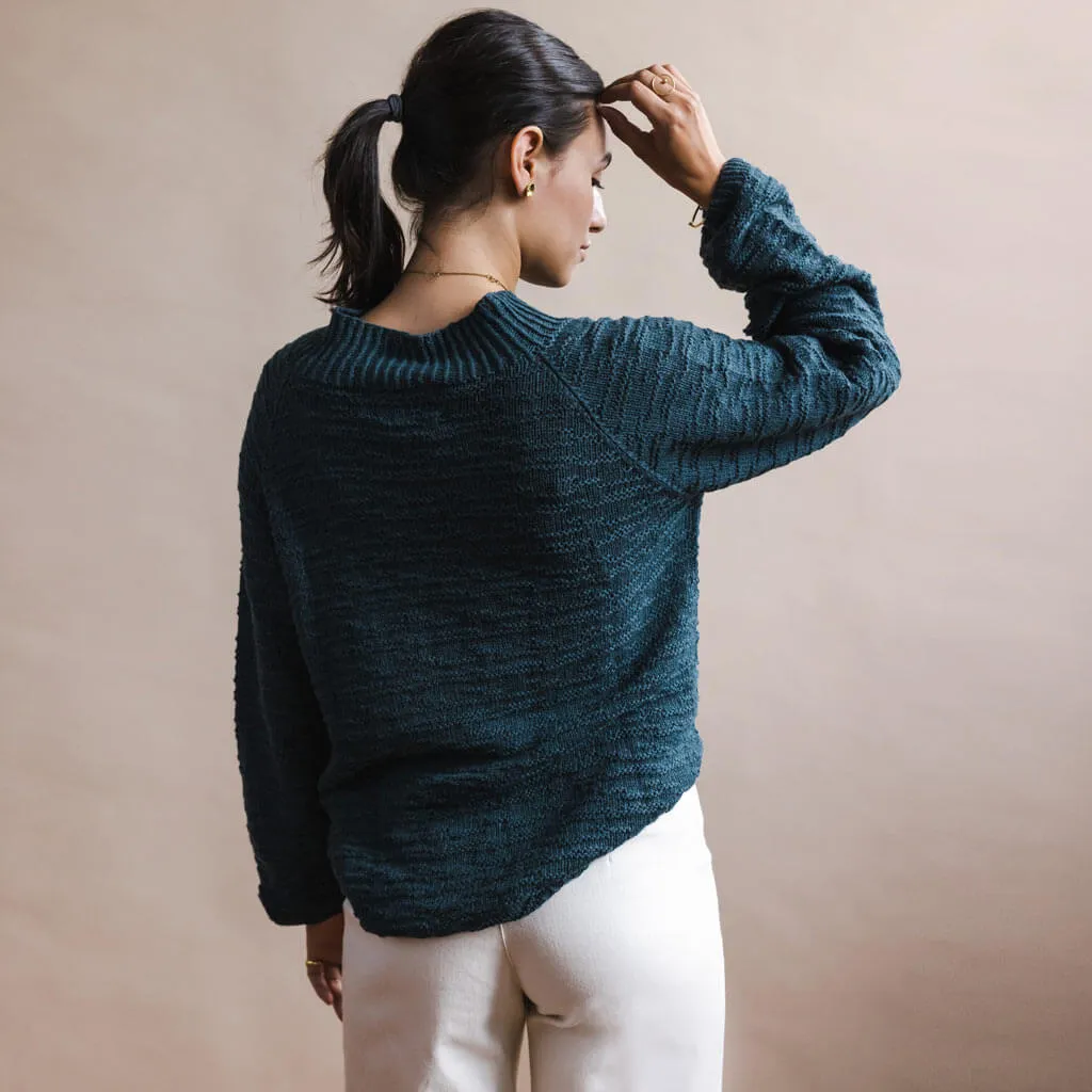 Merino Handknit Purlstripe Sweater - Peacock Blue