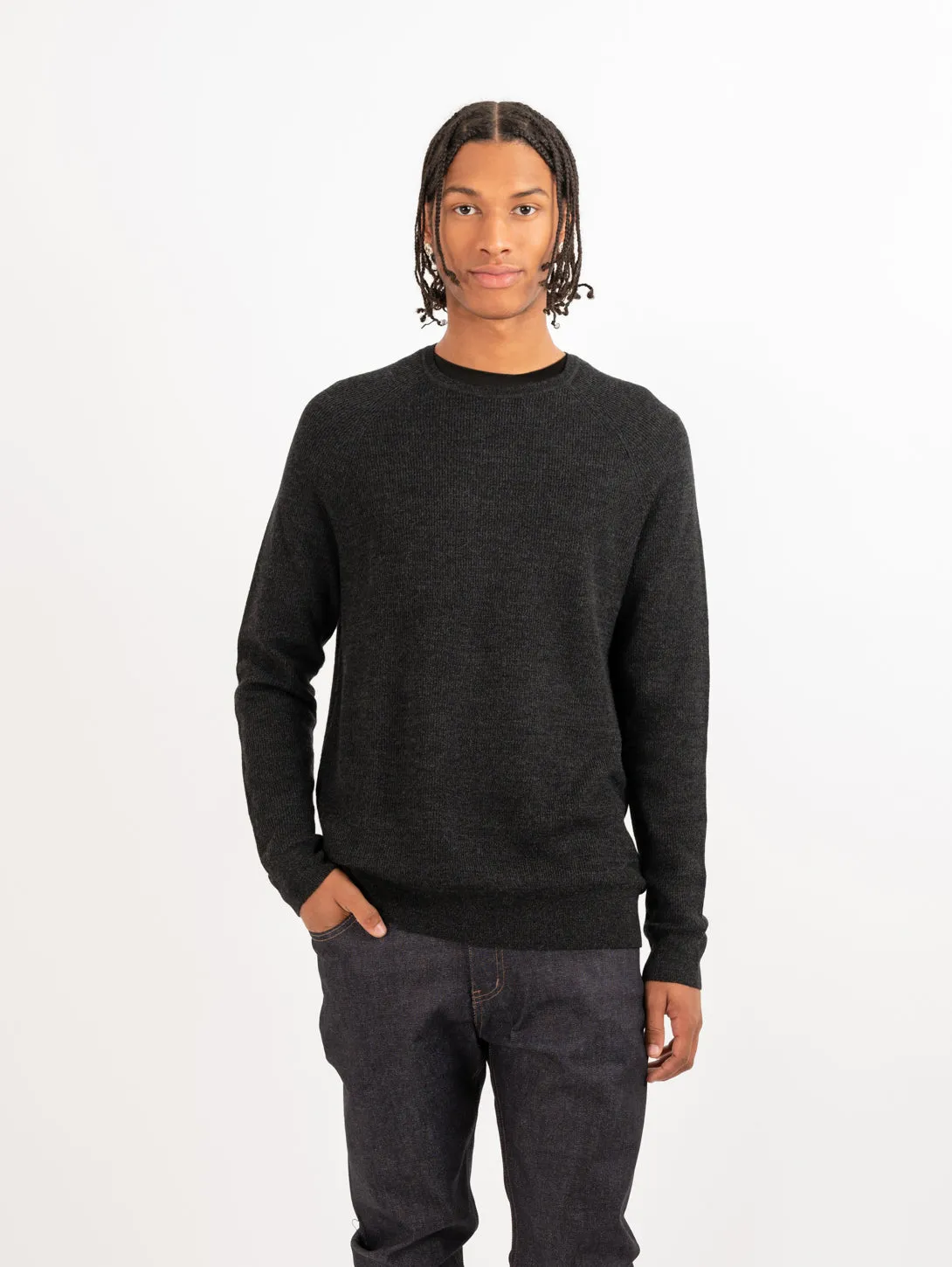 Merino Wool Ribbed Crewneck Sweater - Noir