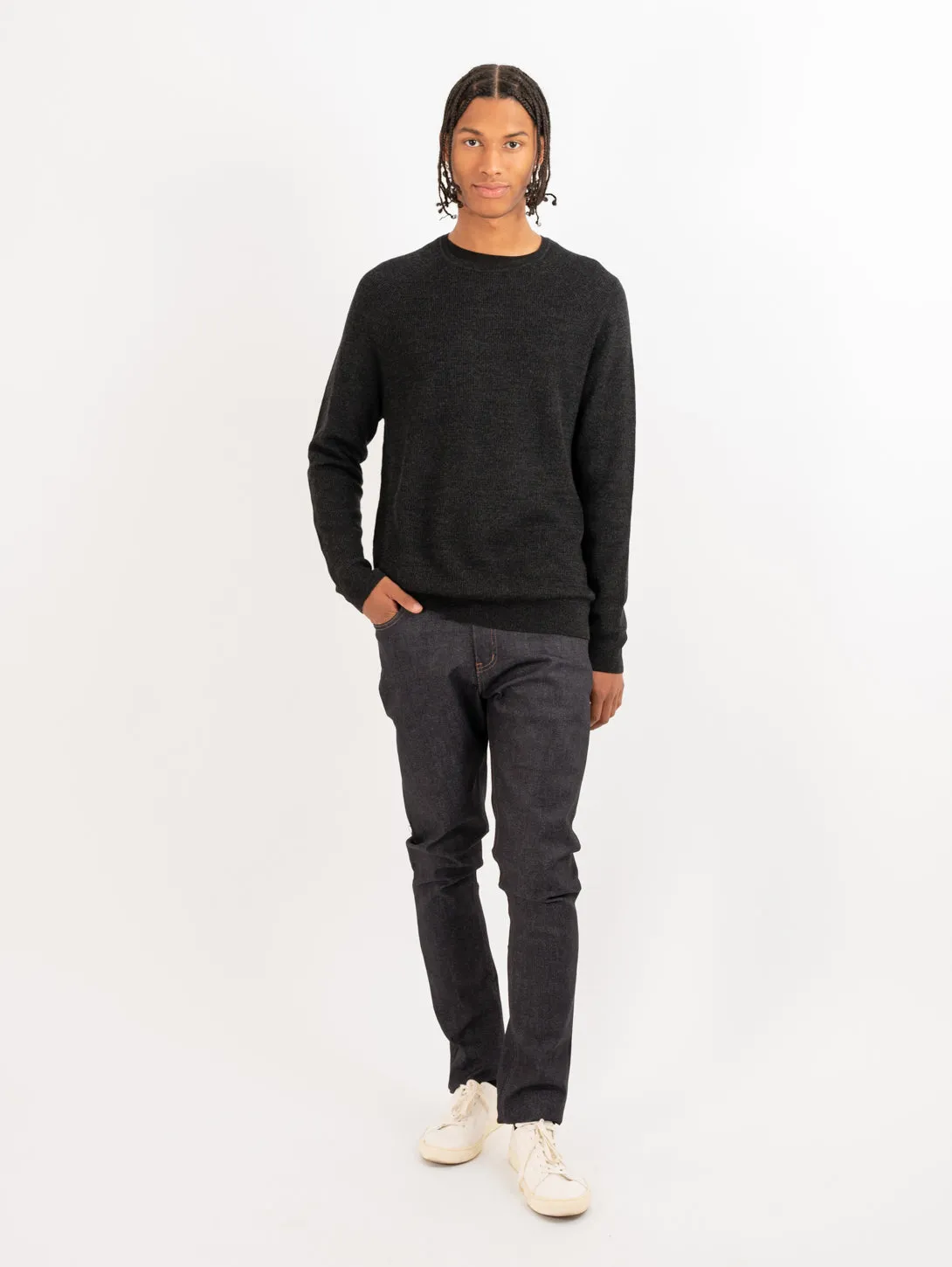 Merino Wool Ribbed Crewneck Sweater - Noir