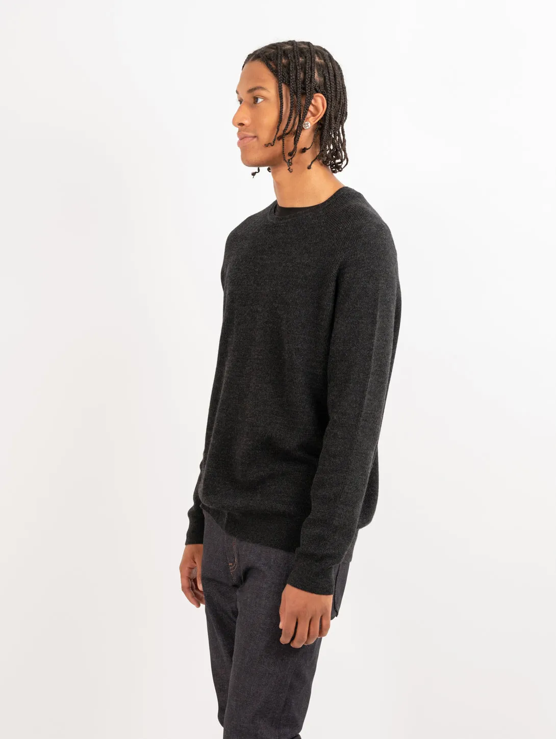 Merino Wool Ribbed Crewneck Sweater - Noir