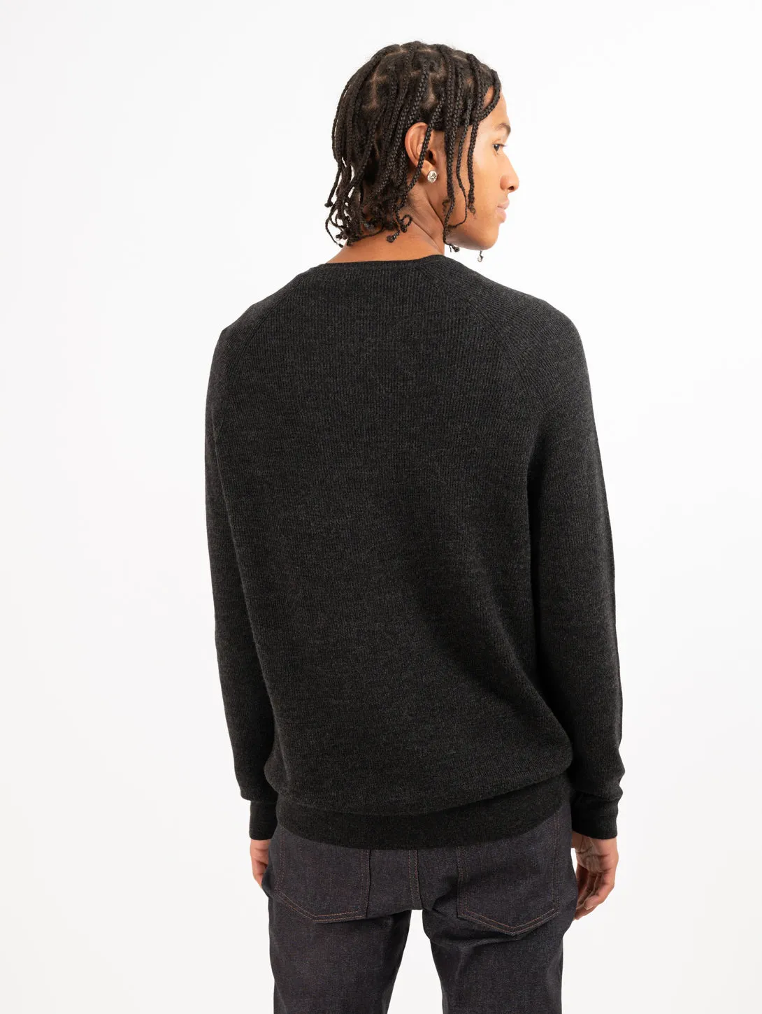 Merino Wool Ribbed Crewneck Sweater - Noir