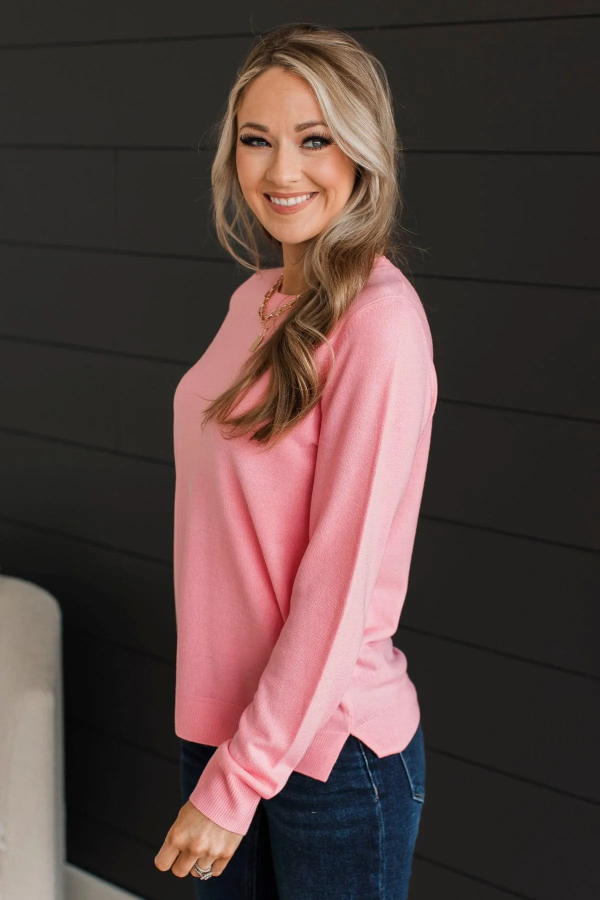 Met Your Match Lightweight Sweater- Pink