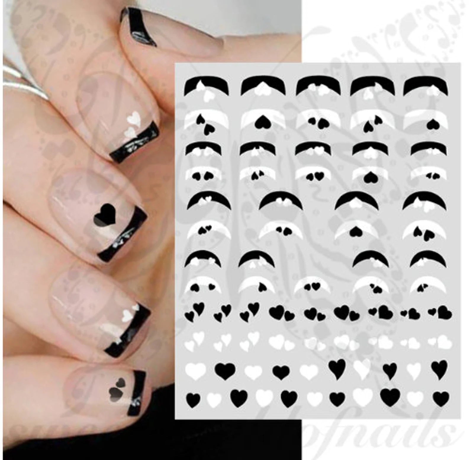 Mini Black White Hearts Nail Stickers