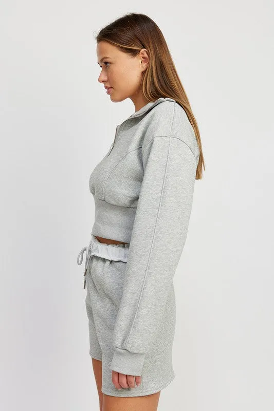 MOCK NECK CROPPED SWEATER WITH ZIPPER