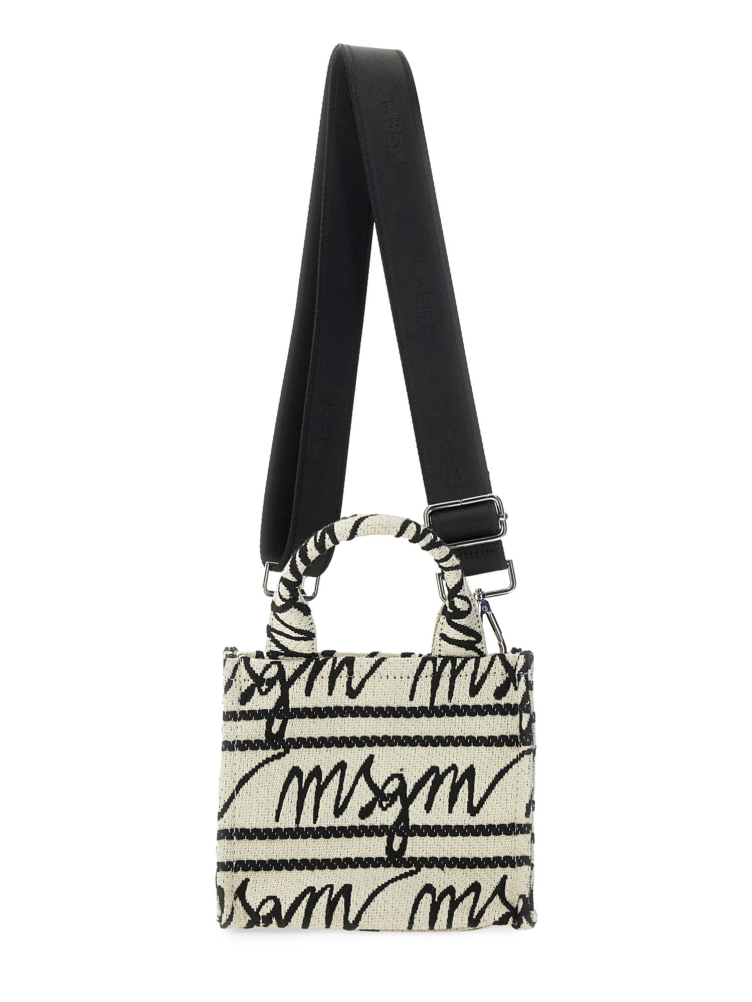 MSGM    JACQUARD LOGO CANVAS MINI TOTE BAG