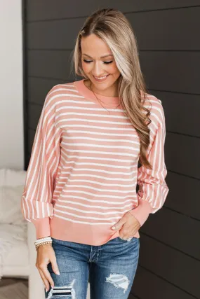 No One Sweeter Striped Sweater- Peach