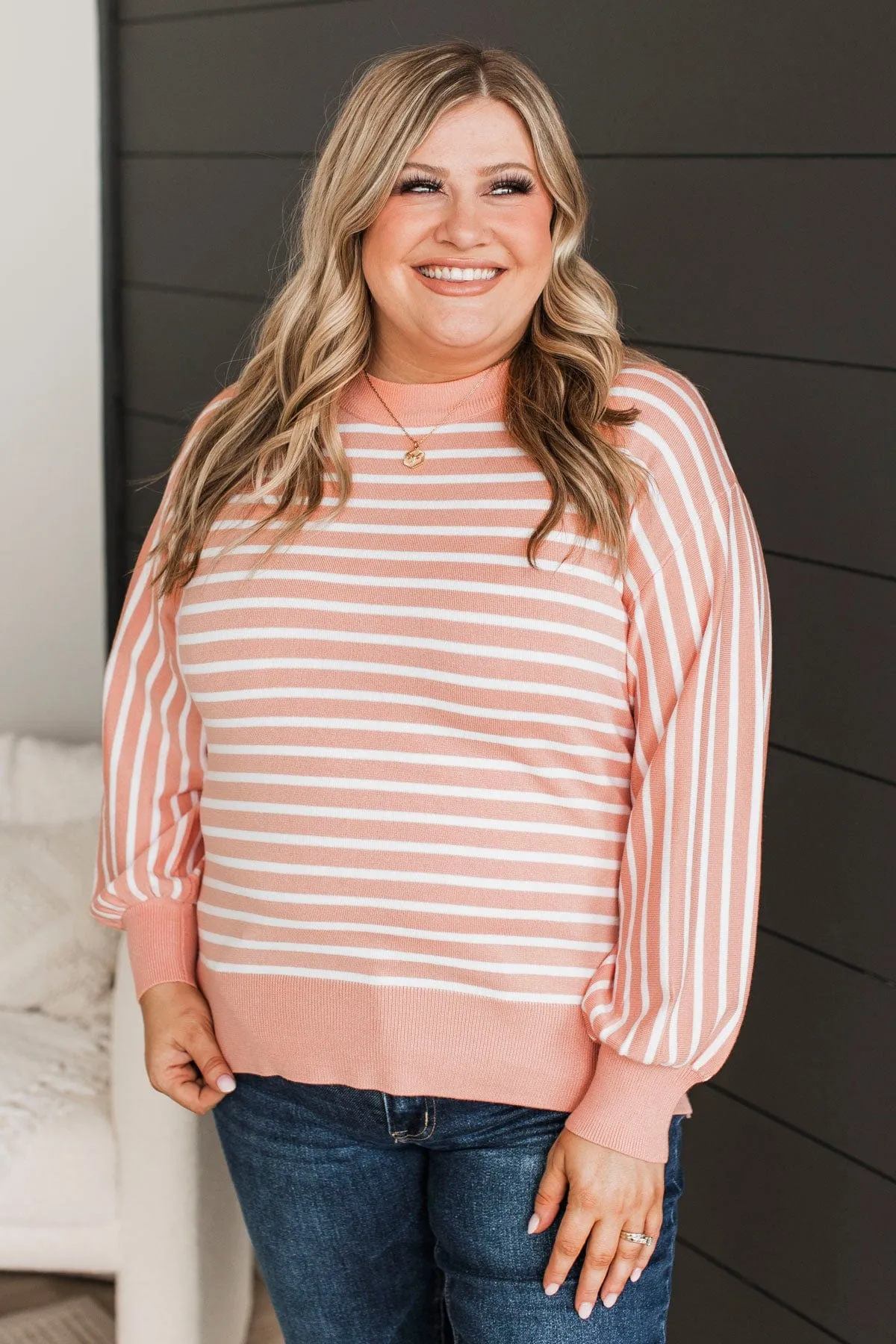 No One Sweeter Striped Sweater- Peach