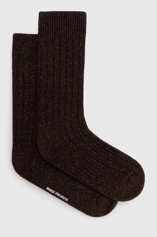 Norse Projects wool blend socks Bjarki Neps Wool Rib Sock brown color N82-0008-2022