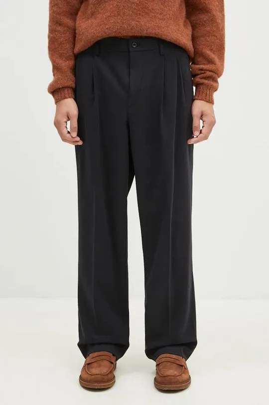 Norse Projects wool blend trousers Benn Relaxed Cotton Wool Twill Pleated Trouser black color N25.0395.9999