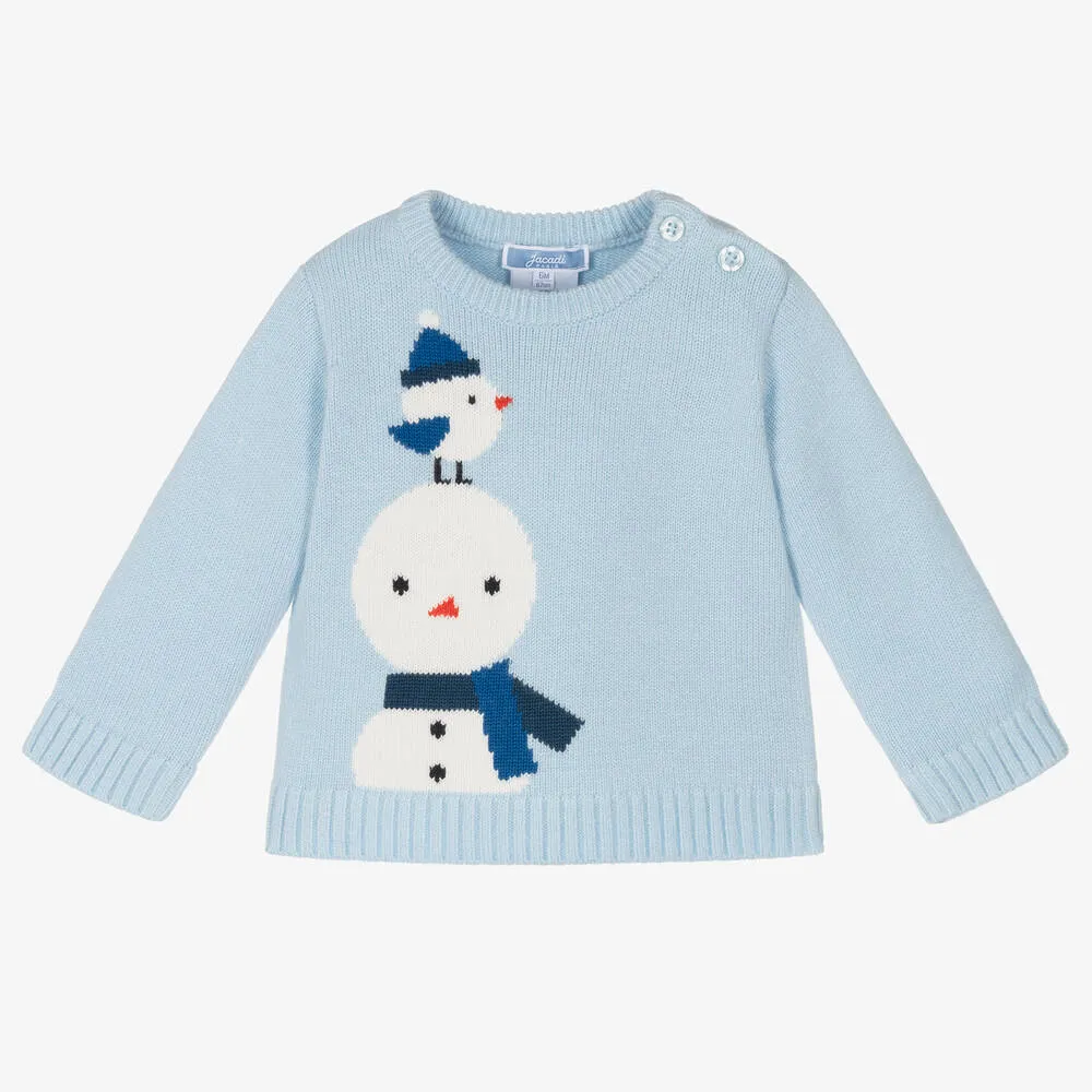 Pale Blue Wool Snowman Sweater