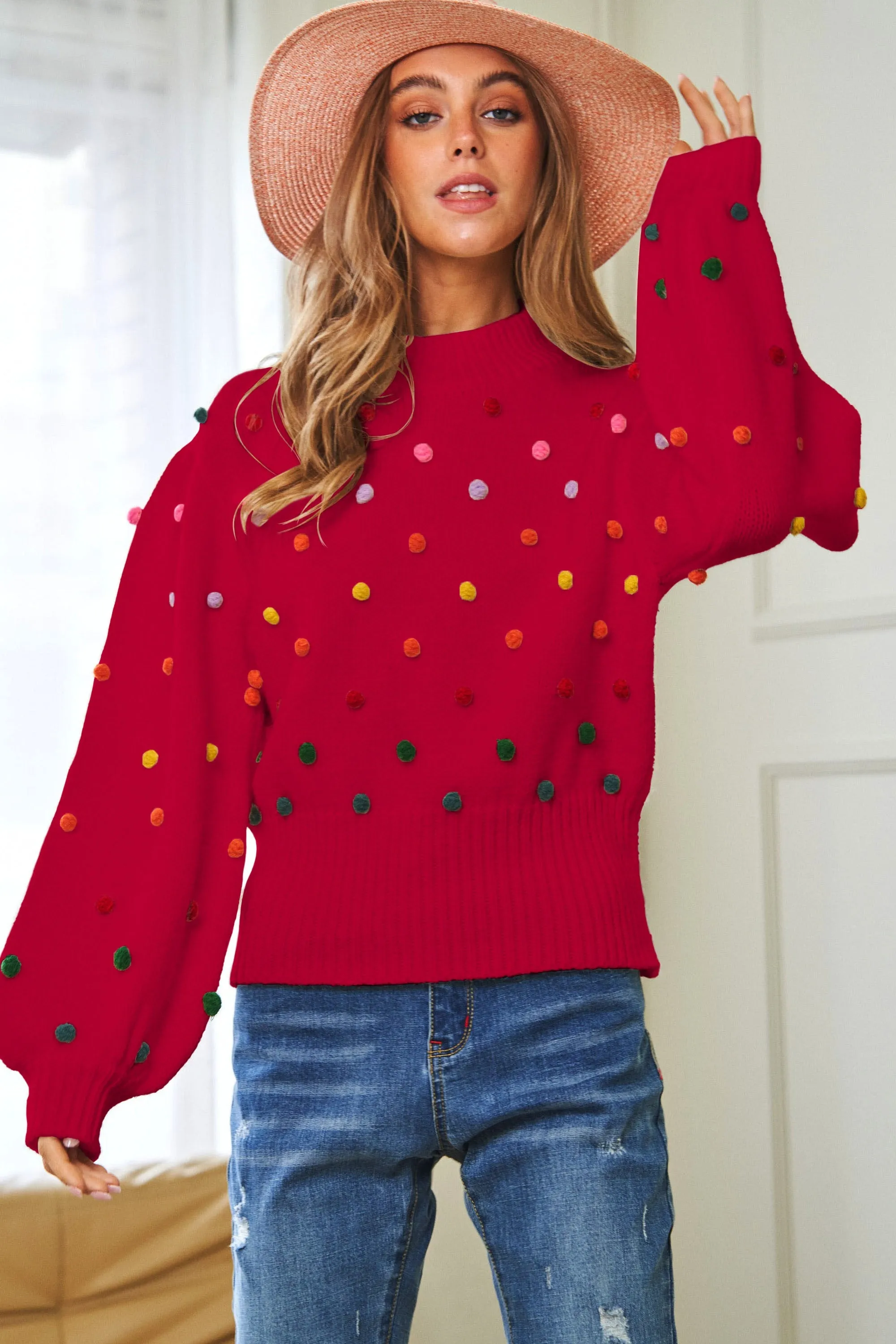 Party Isn't Over Pom Sweater - Red