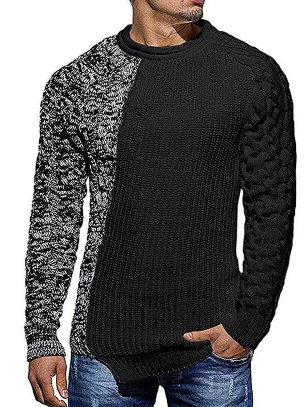 Patchwork Round Neck Pullover Men Sweater