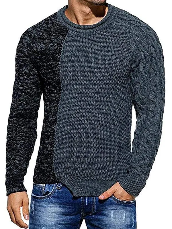 Patchwork Round Neck Pullover Men Sweater