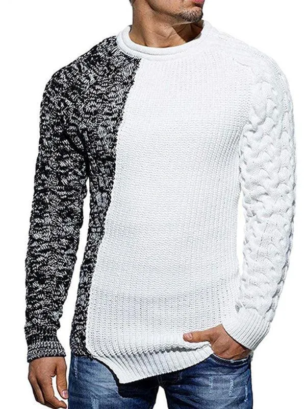 Patchwork Round Neck Pullover Men Sweater