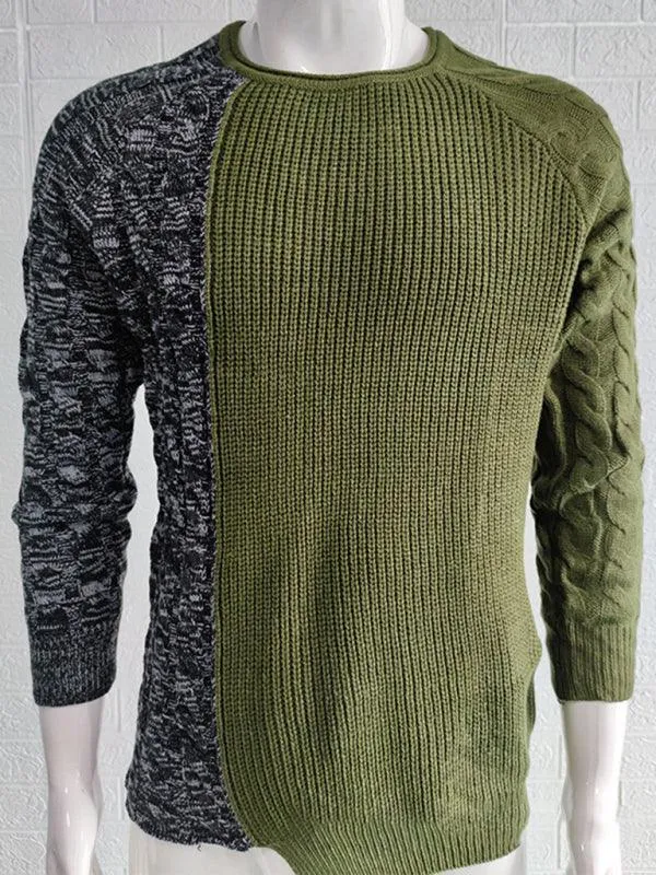 Patchwork Round Neck Pullover Men Sweater