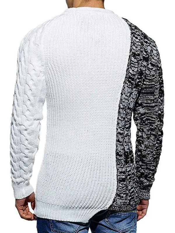 Patchwork Round Neck Pullover Men Sweater