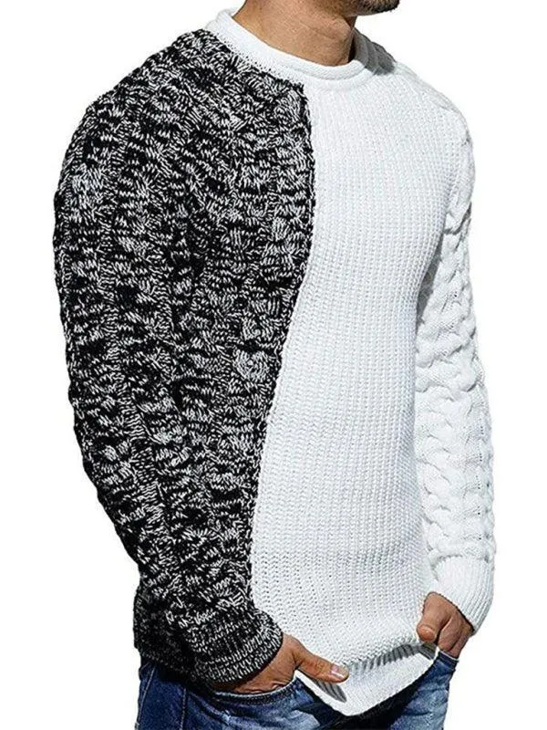 Patchwork Round Neck Pullover Men Sweater