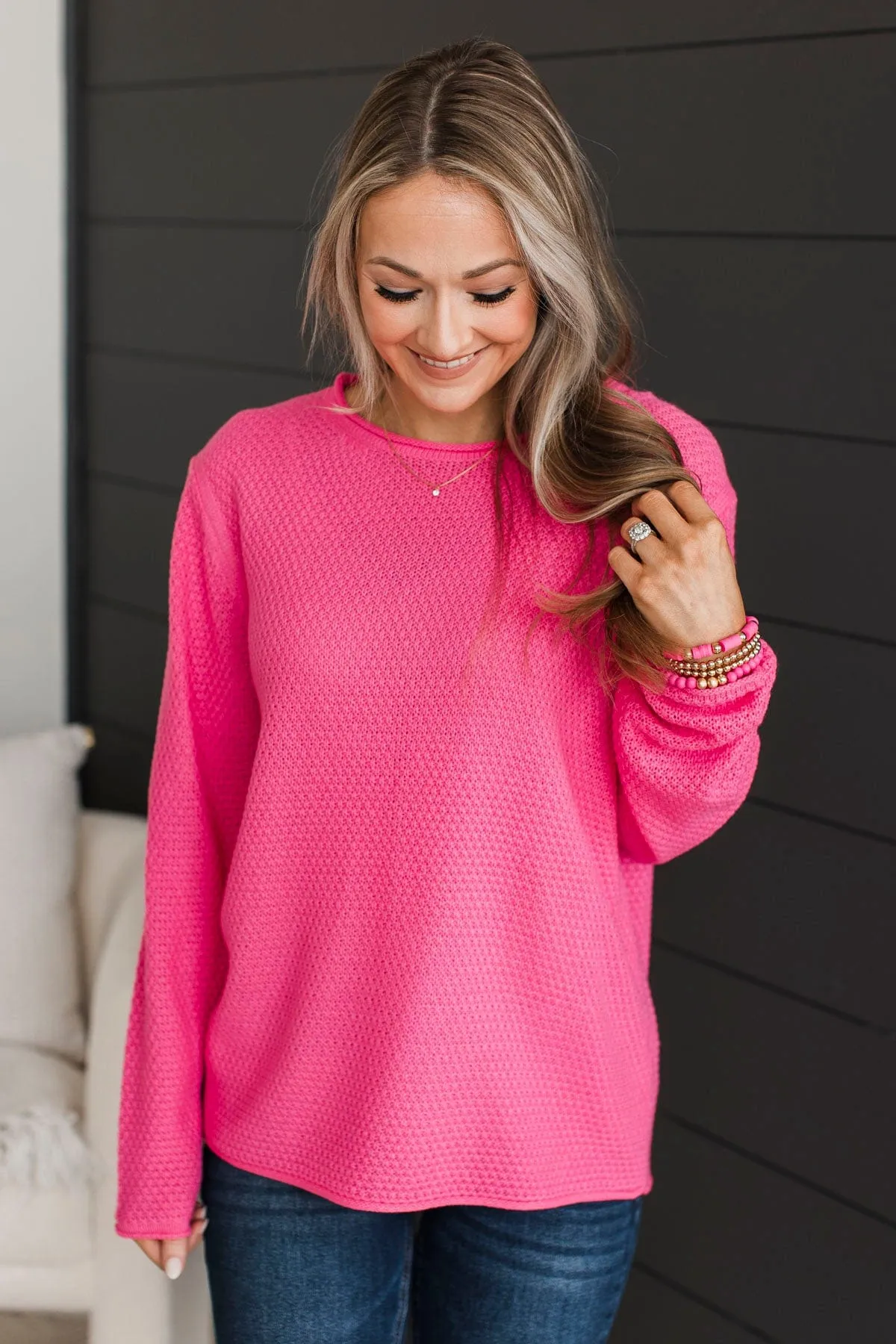 Personal Best Knit Sweater- Bright Pink