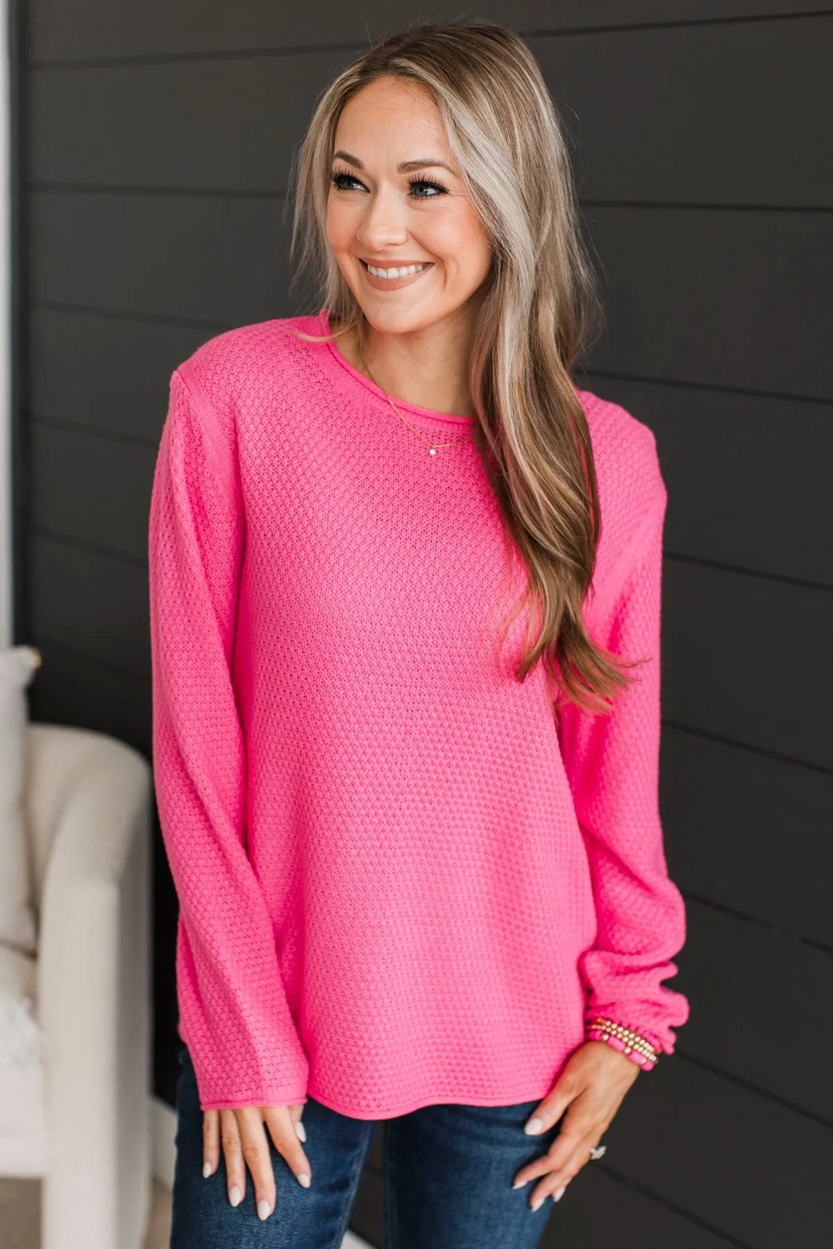 Personal Best Knit Sweater- Bright Pink