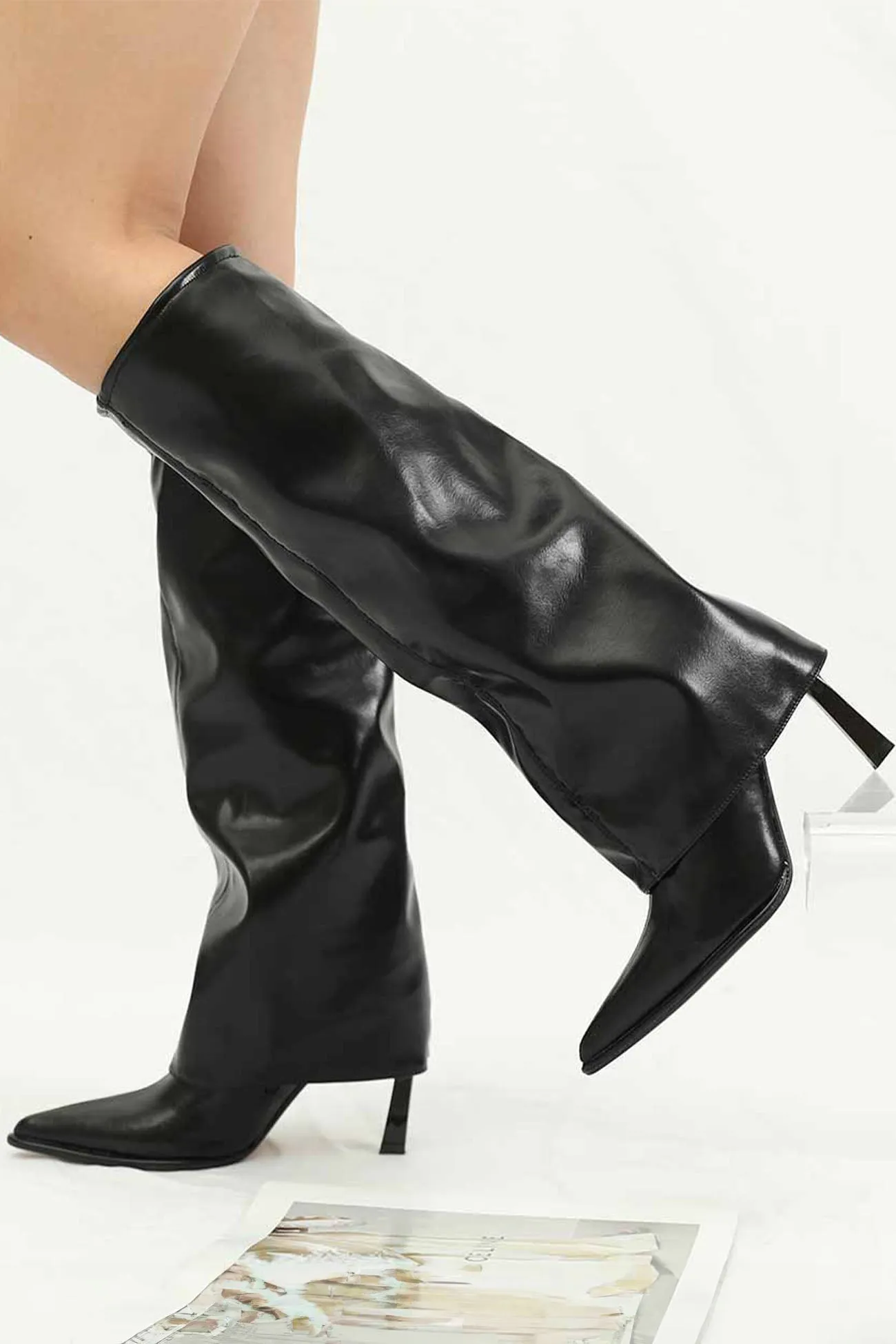 Pointed Toe Knee-High Trouser Boots