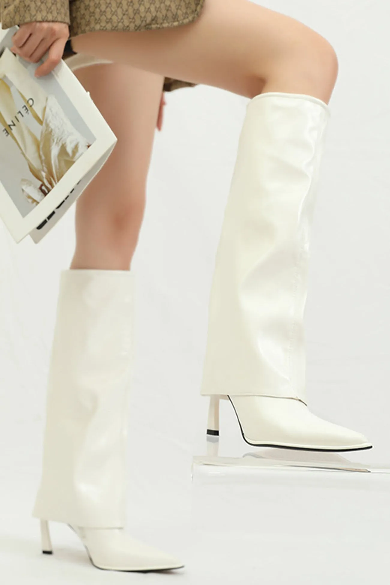 Pointed Toe Knee-High Trouser Boots