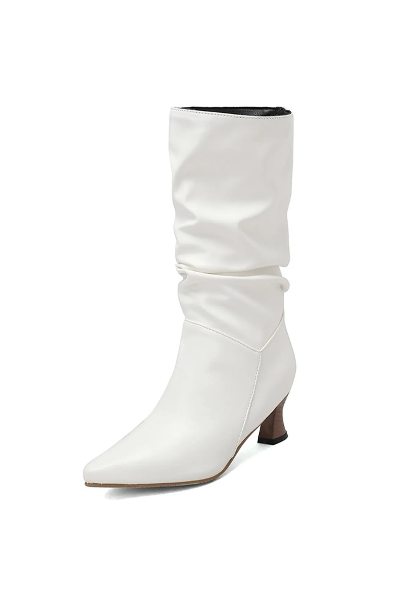 Pointed Toe Pleated Knee High Boots