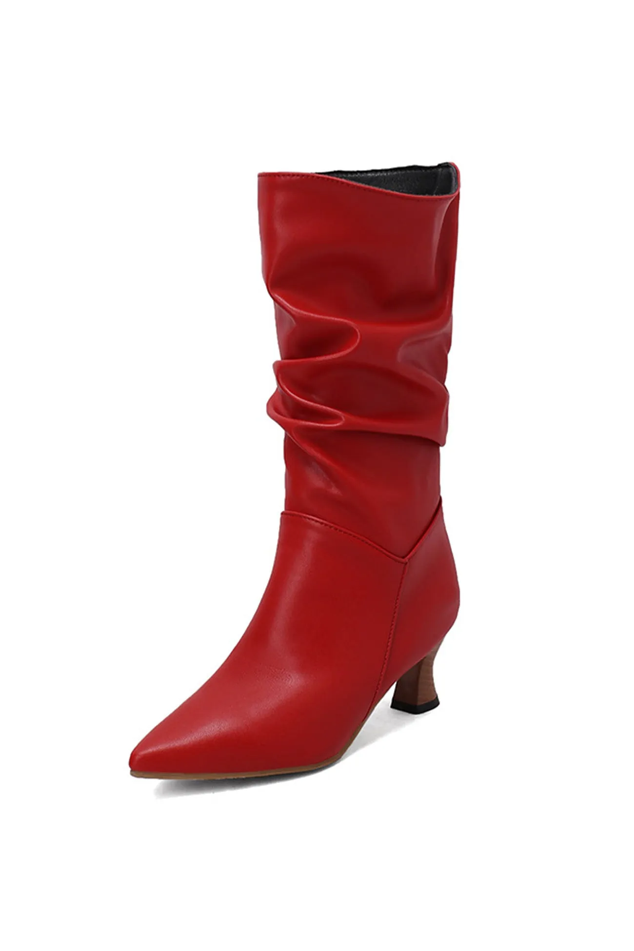 Pointed Toe Pleated Knee High Boots