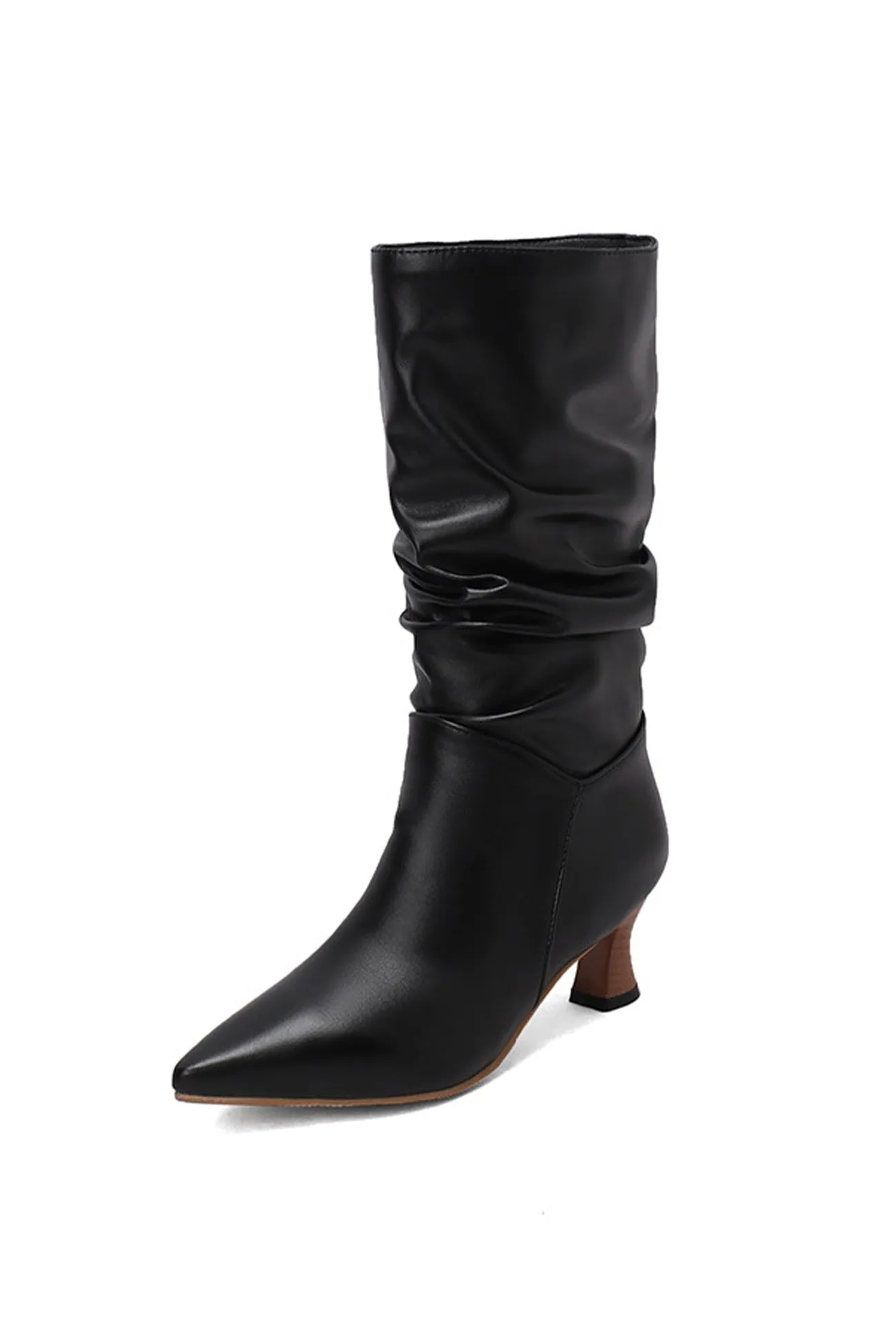 Pointed Toe Pleated Knee High Boots