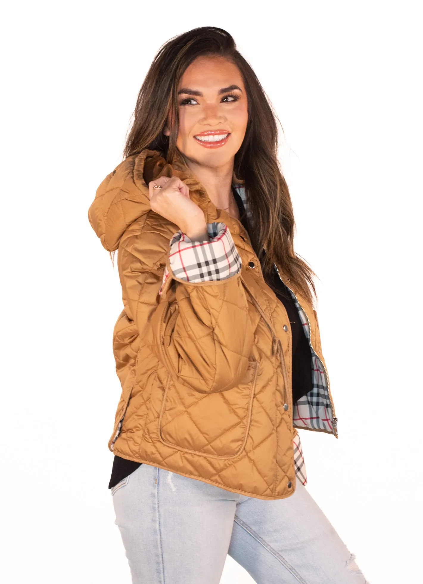 Posh Precision Khaki Quilted Hooded Jacket