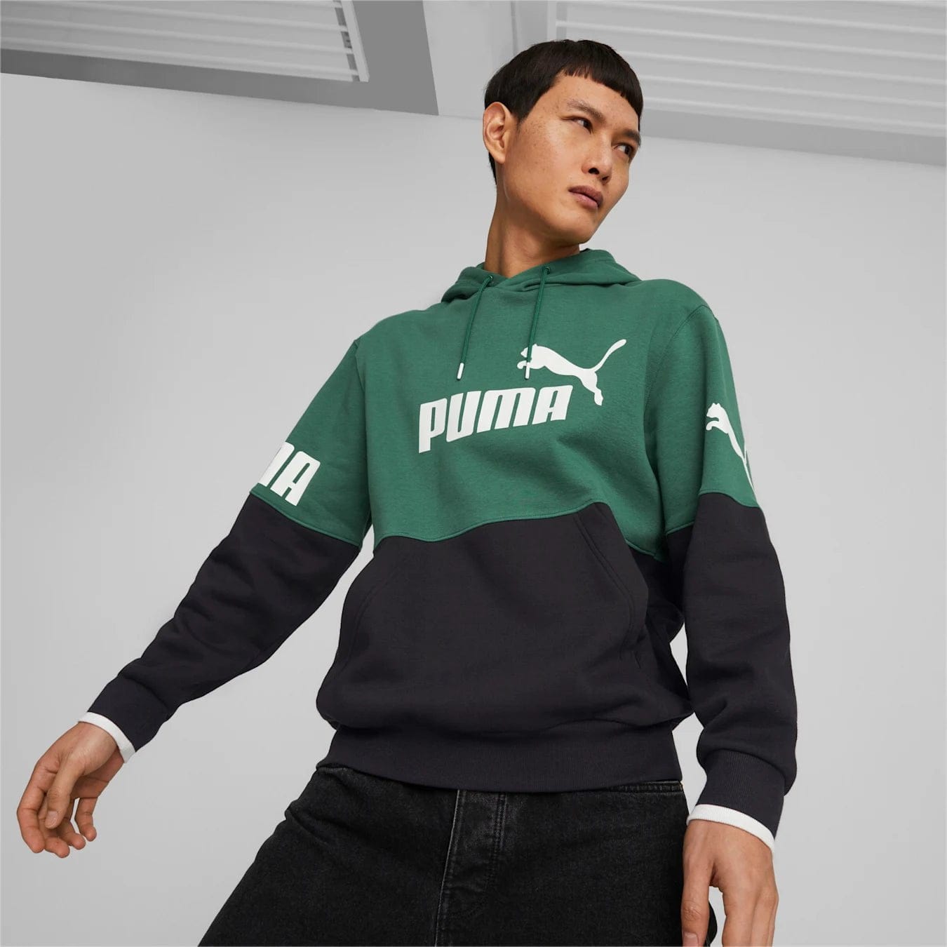 PUMA MEN'S POWER COLOURBLOCK GREEN HOODIE